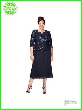 Plus Size Tea Length Jacket Dress Sequin Bodice Formal Wedding Guest